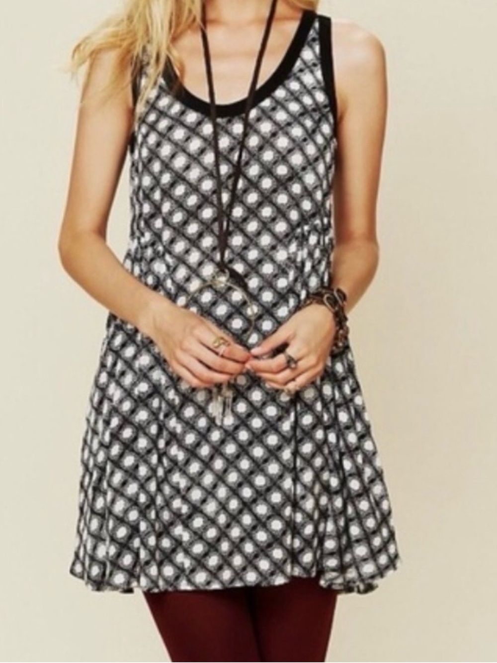 Free People Molly Dot Swing Sleeveless Dress Black & White Size Medium